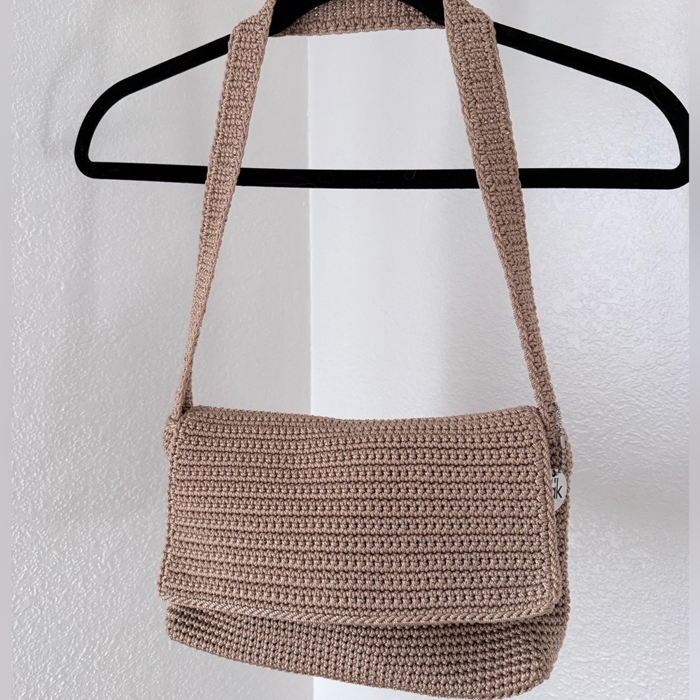 The Sak Crochet Crossbody Bag in Taupe